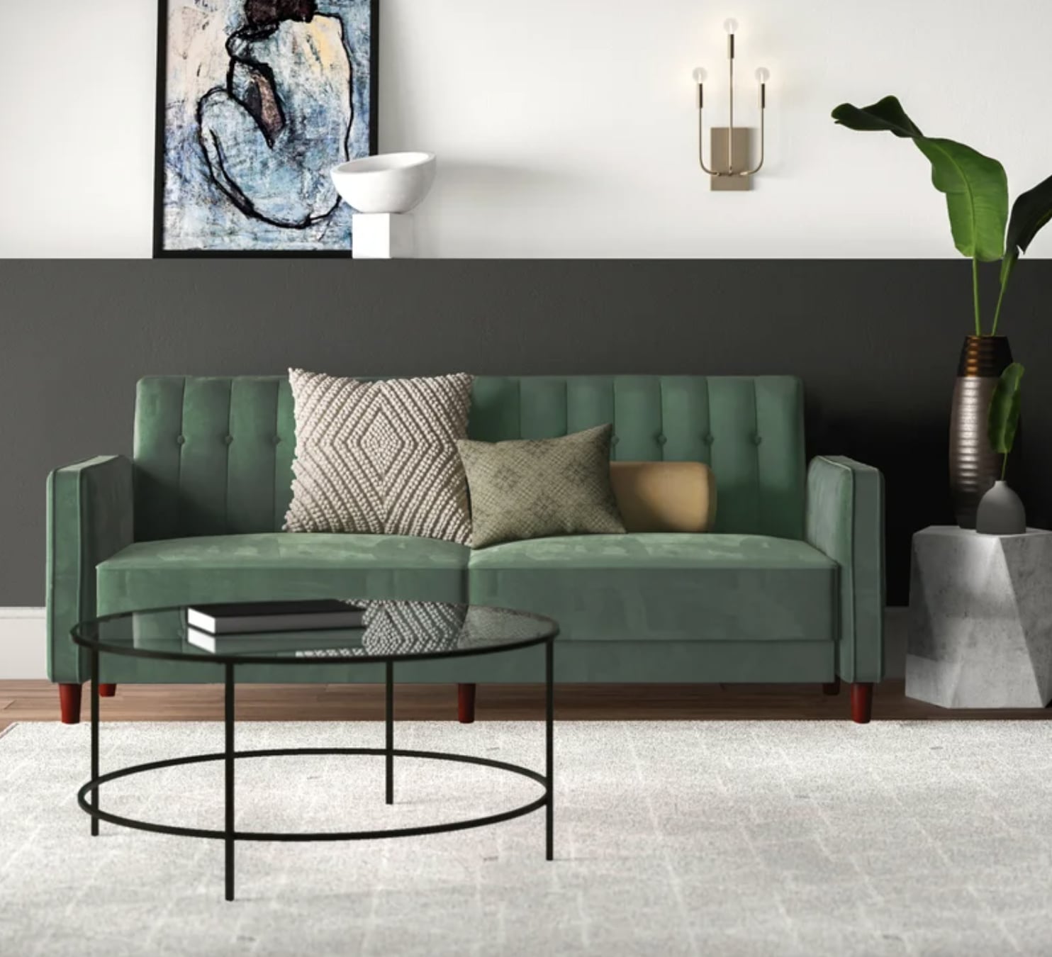 Imani Velvet Wide Square Arm Convertible Sofa