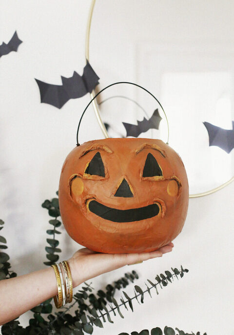 Vintage-Inspired Paper Mâché Pumpkin Bucket